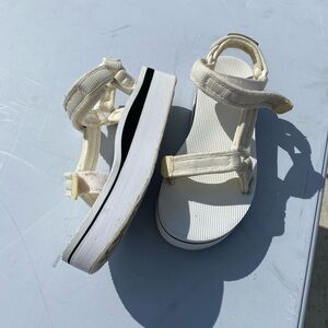 White Teva Flatforms